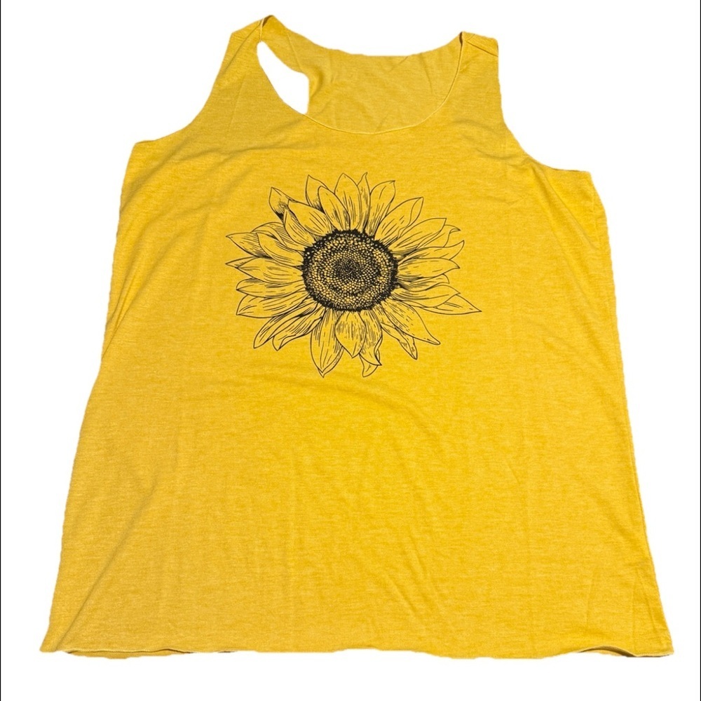 Sunflower Tank Top Womens XL Yellow Retro Hippie 60s Summer‎ Sleeveless Cottage